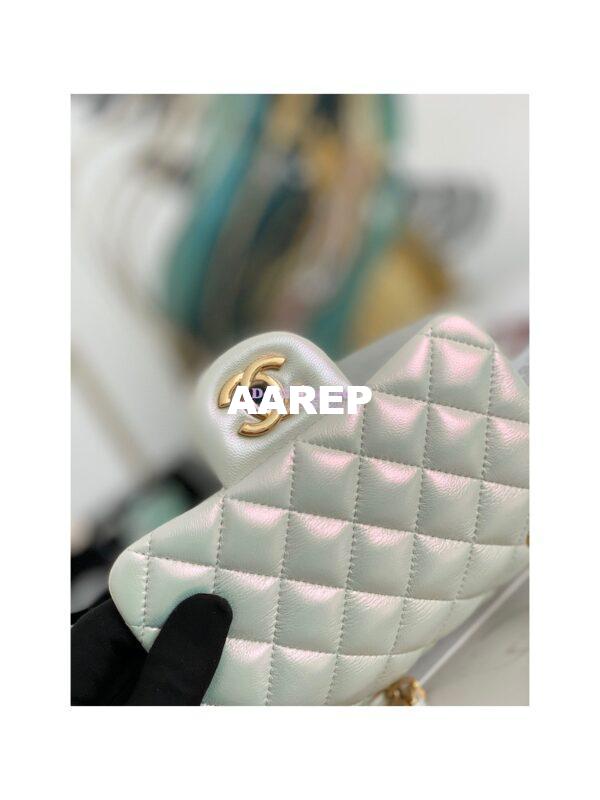 Replica Chanel Mini Classic Flap CF17cm in White Iridescent Lambskin Bag 11