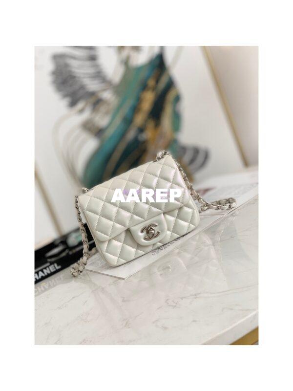 Replica Chanel Mini Classic Flap CF17cm in White Iridescent Lambskin Bag 13