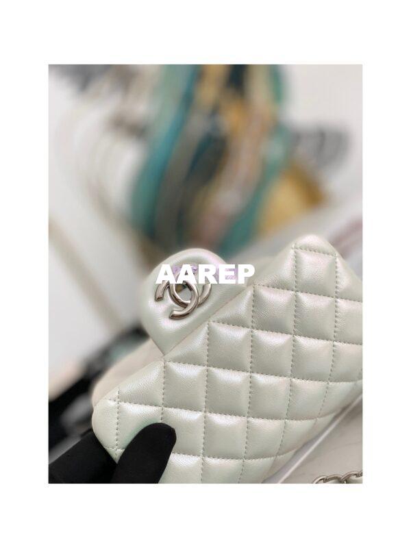 Replica Chanel Mini Classic Flap CF17cm in White Iridescent Lambskin Bag 15