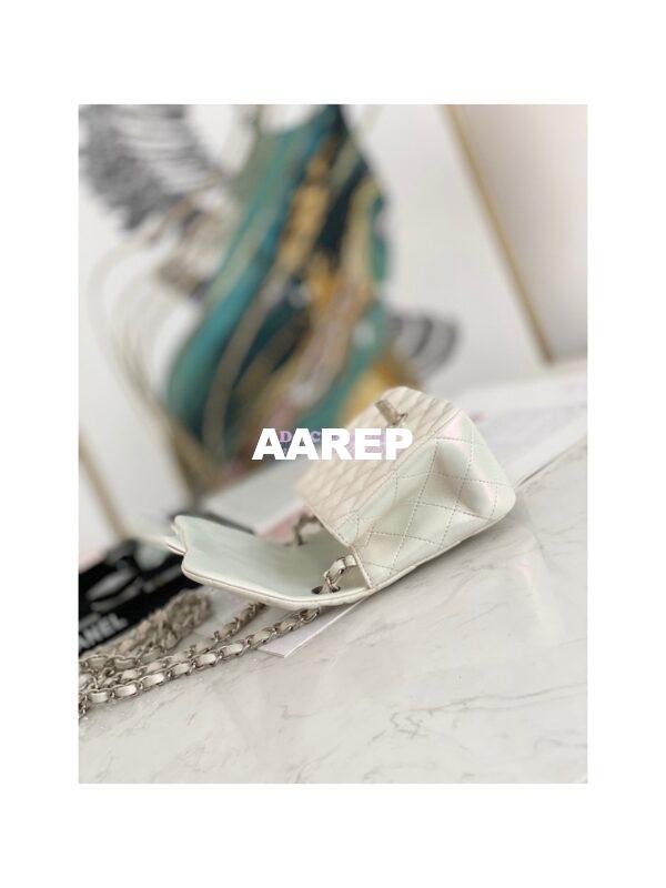 Replica Chanel Mini Classic Flap CF17cm in White Iridescent Lambskin Bag 17