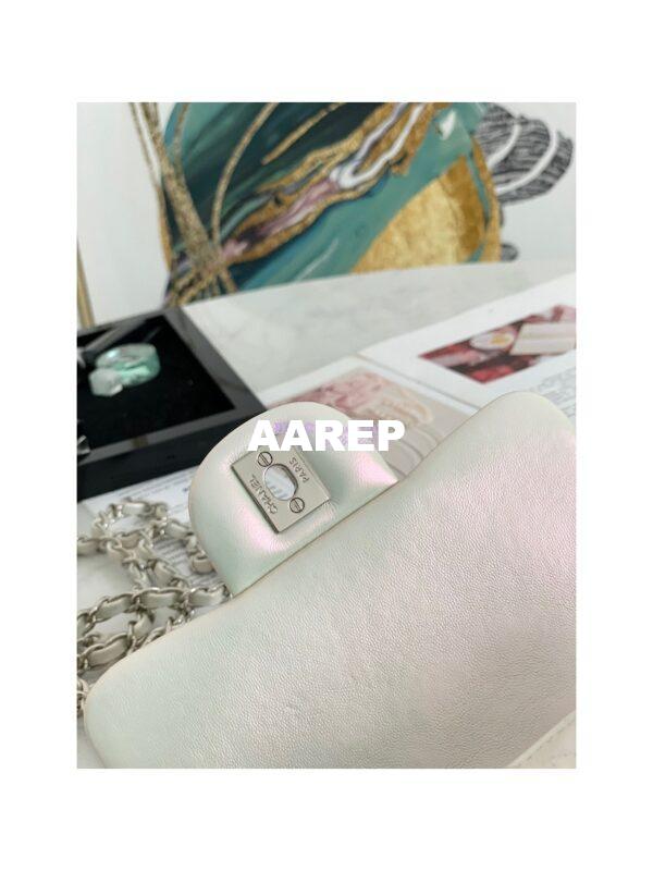 Replica Chanel Mini Classic Flap CF17cm in White Iridescent Lambskin Bag 19