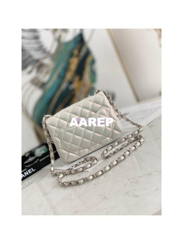 Replica Chanel Mini Classic Flap CF17cm in White Iridescent Lambskin Bag 21