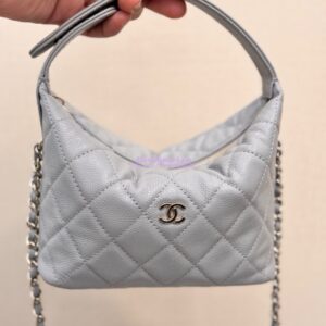 Replica Chanel 25C Pochette Avec Chain in Shiny Grained Calfskin AP4386 Grey (Limited Edition)