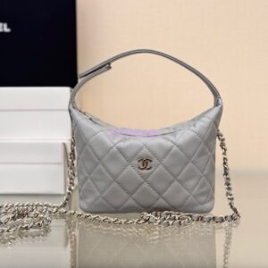 Replica Chanel 25C Pochette Avec Chain in Shiny Grained Calfskin AP4386 Grey (Limited Edition) 2