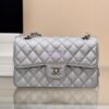 Replica Chanel CF Medium Classic Double Flap Bag Quilted Metallic Caviar Silver 2
