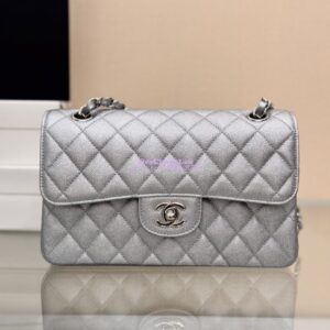 Replica Chanel Small Classic Double Flap Bag 23cm Caviar Metallic Silver