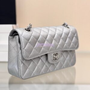 Replica Chanel Small Classic Double Flap Bag 23cm Caviar Metallic Silver 2