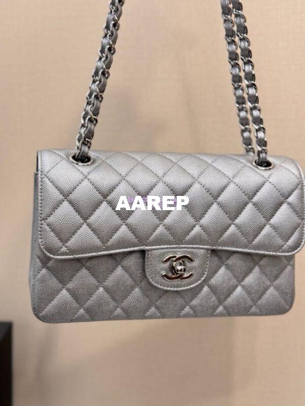 Replica Chanel Small Classic Double Flap Bag 23cm Caviar Metallic Silver 5