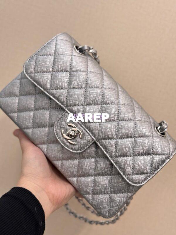 Replica Chanel Small Classic Double Flap Bag 23cm Caviar Metallic Silver 6