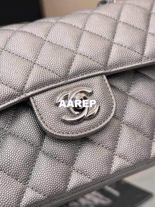 Replica Chanel Small Classic Double Flap Bag 23cm Caviar Metallic Silver 8
