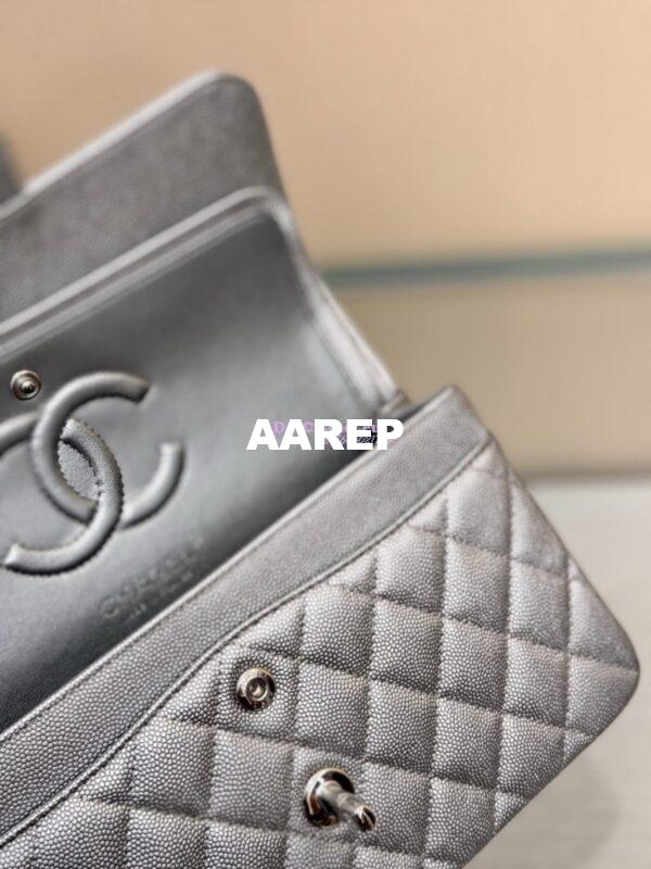 Replica Chanel Small Classic Double Flap Bag 23cm Caviar Metallic Silver 12