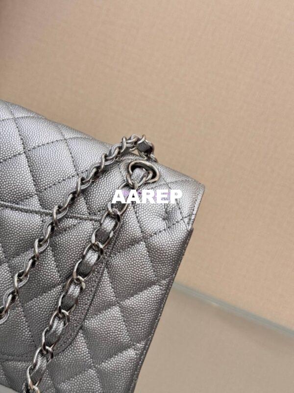 Replica Chanel Small Classic Double Flap Bag 23cm Caviar Metallic Silver 14