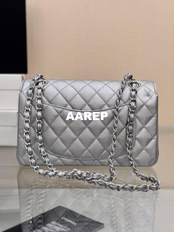 Replica Chanel Small Classic Double Flap Bag 23cm Caviar Metallic Silver 15