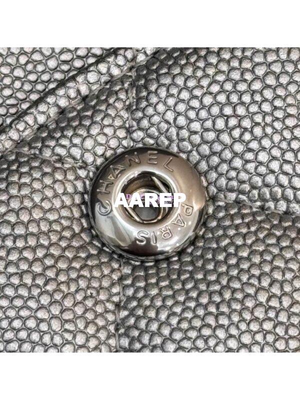 Replica Chanel CF Medium Classic Double Flap Bag Quilted Metallic Caviar Silver 13