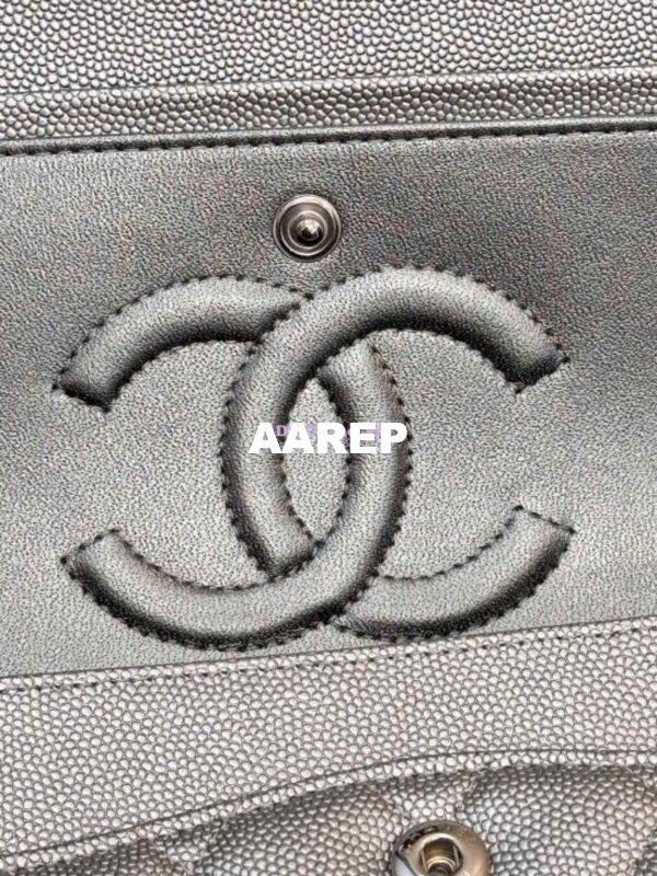 Replica Chanel CF Medium Classic Double Flap Bag Quilted Metallic Caviar Silver 14