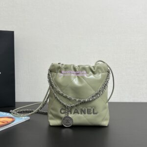 Replica Chanel Mini 22 Handbag Shiny Calfskin & Silver Metal AS3980 Matcha