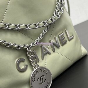 Replica Chanel Mini 22 Handbag Shiny Calfskin & Silver Metal AS3980 Matcha 2