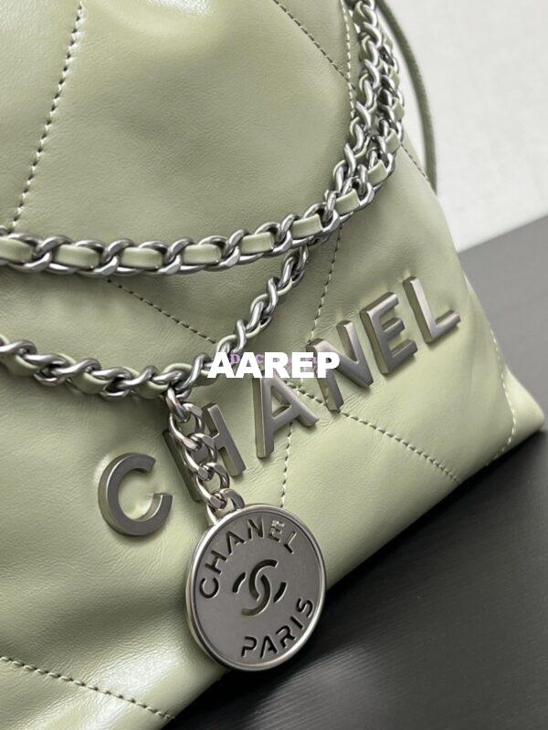 Replica Chanel Mini 22 Handbag Shiny Calfskin & Silver Metal AS3980 Matcha 2