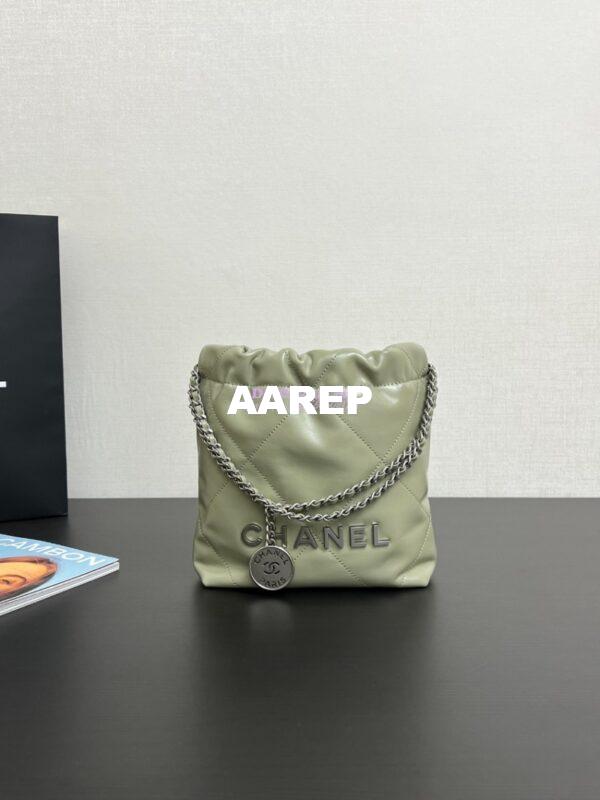 Replica Chanel Mini 22 Handbag Shiny Calfskin & Silver Metal AS3980 Matcha 3