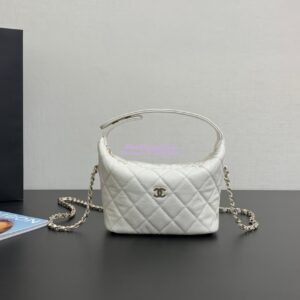 Replica Chanel 25C Pochette Avec Chain in Shiny Grained Calfskin AP4386 White (Limited Edition)