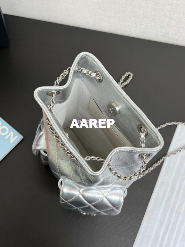 Replica Chanel 24/25SS Shiny Lambskin Backpack AS5310 MEtallic Silver 8