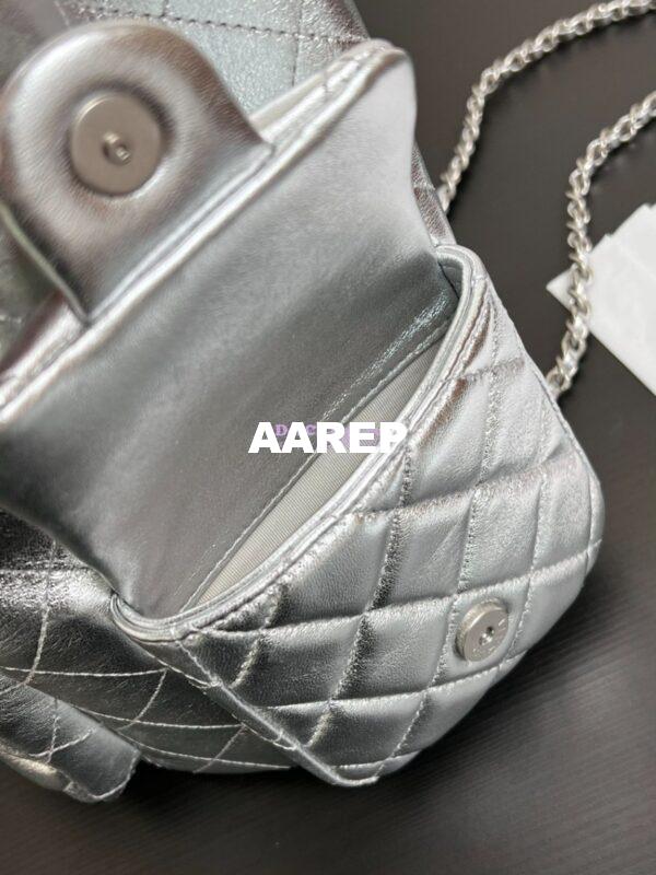 Replica Chanel 24/25SS Shiny Lambskin Backpack AS5310 MEtallic Silver 9