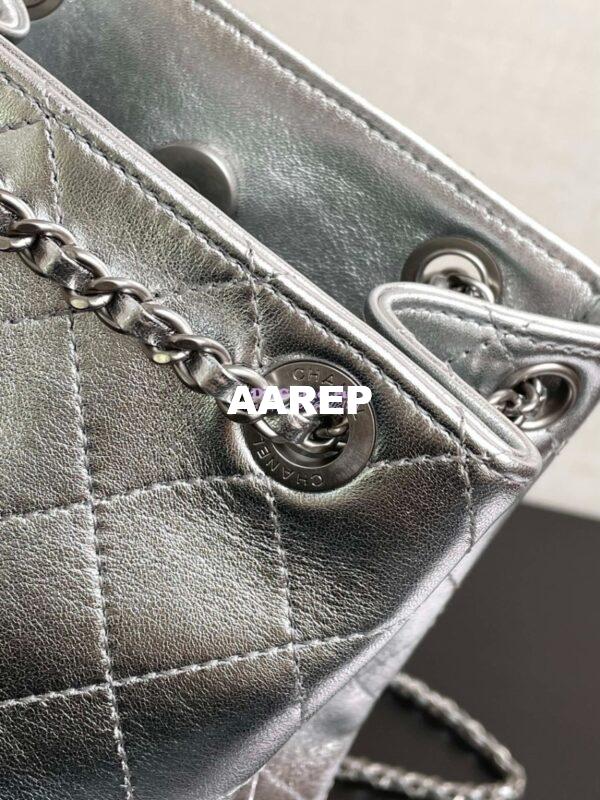 Replica Chanel 24/25SS Shiny Lambskin Backpack AS5310 MEtallic Silver 10
