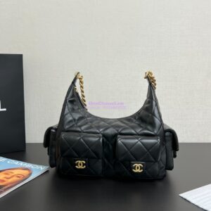 Replica Chanel 25C Maxi Hobo Bag Shiny Lambskin AS5302 Black