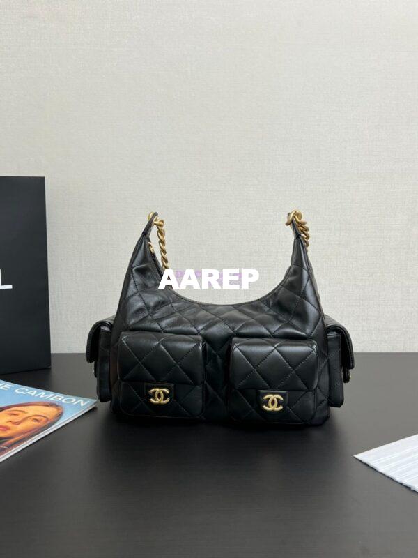 Replica Chanel 25C Maxi Hobo Bag Shiny Lambskin AS5302 Black 3
