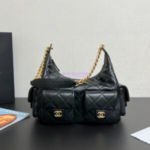 Replica Chanel 25C Maxi Hobo Bag Shiny Lambskin AS5302 Black 2