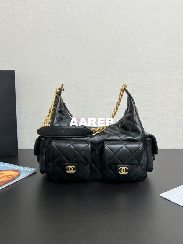 Replica Chanel 25C Maxi Hobo Bag Shiny Lambskin AS5302 Black 4