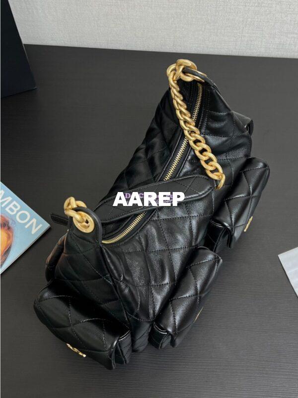 Replica Chanel 25C Maxi Hobo Bag Shiny Lambskin AS5302 Black 5
