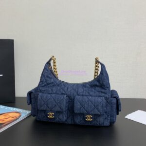 Replica Chanel 25C Maxi Hobo Bag Washed Denim AS5302 Denim Blue