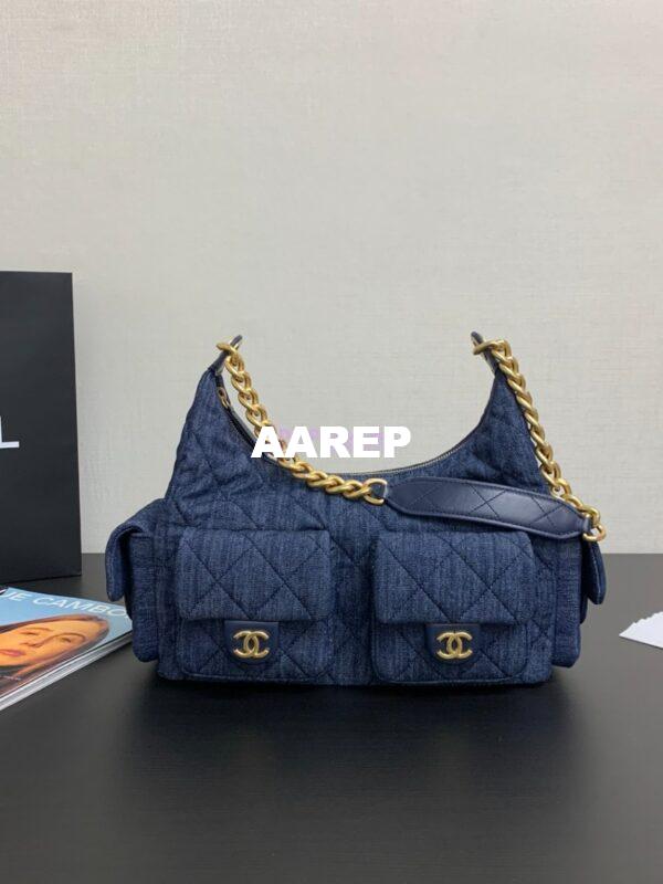 Replica Chanel 25C Maxi Hobo Bag Washed Denim AS5302 Denim Blue 5