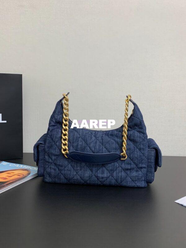 Replica Chanel 25C Maxi Hobo Bag Washed Denim AS5302 Denim Blue 10