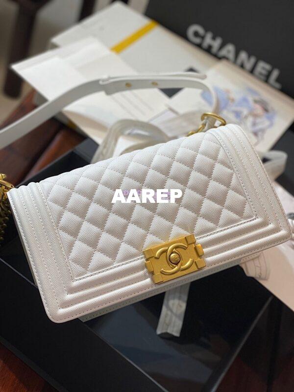 Replica Chanel Le boy Tiny Grainy Caviar Bag A67086 White
