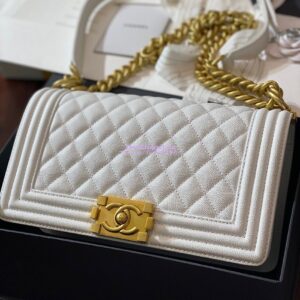 Replica Chanel Le boy Tiny Grainy Caviar Bag A67086 White 2