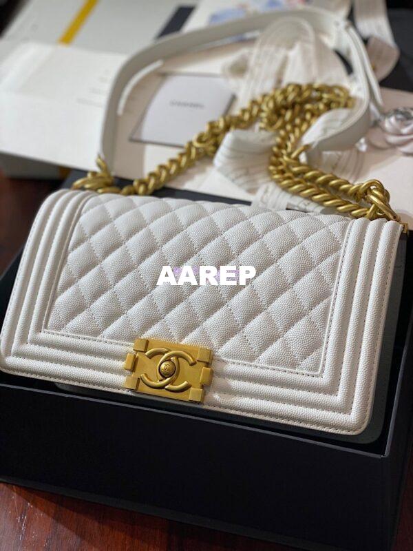 Replica Chanel Le boy Tiny Grainy Caviar Bag A67086 White 2