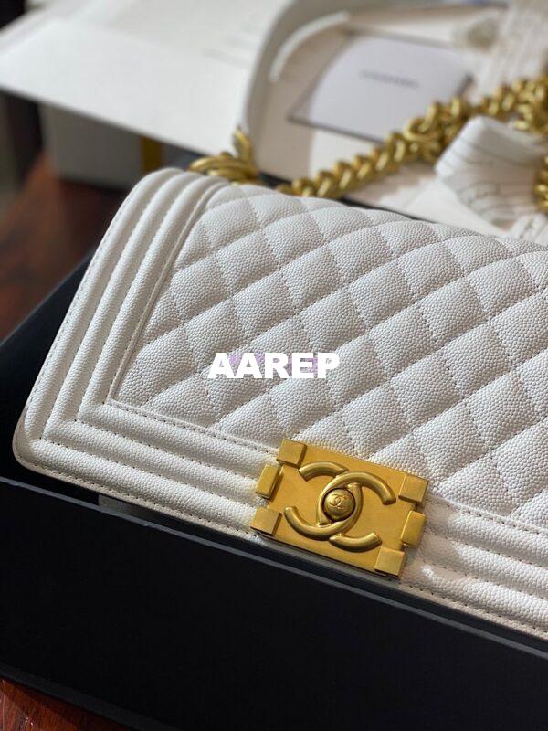Replica Chanel Le boy Tiny Grainy Caviar Bag A67086 White 3