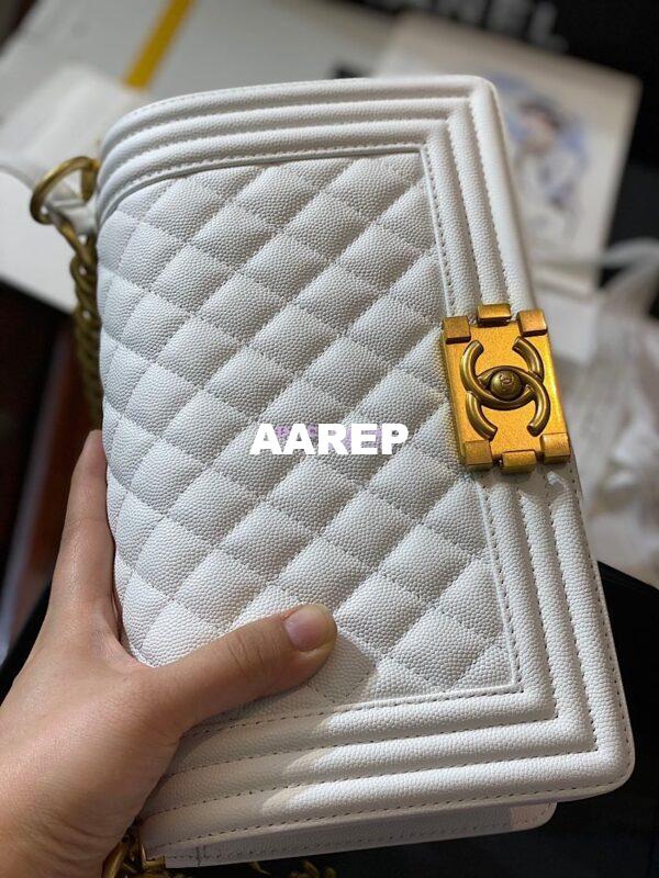 Replica Chanel Le boy Tiny Grainy Caviar Bag A67086 White 4