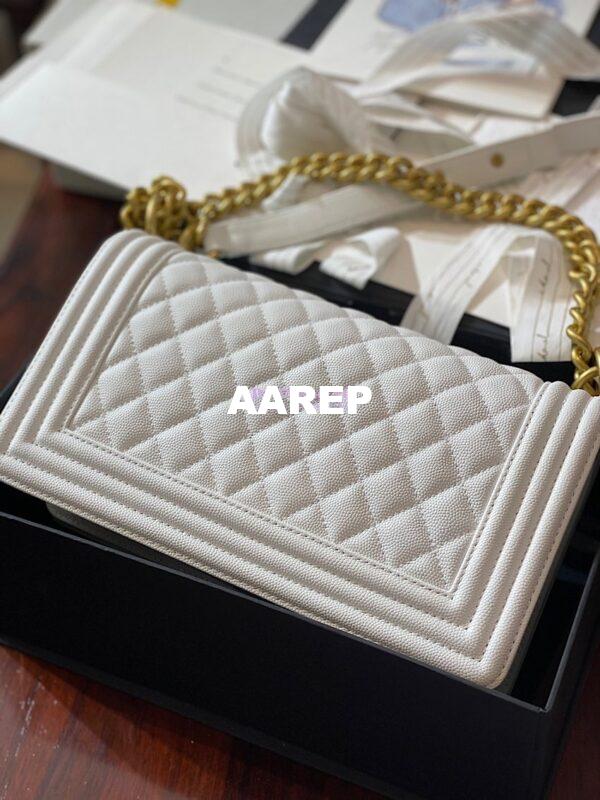 Replica Chanel Le boy Tiny Grainy Caviar Bag A67086 White 9