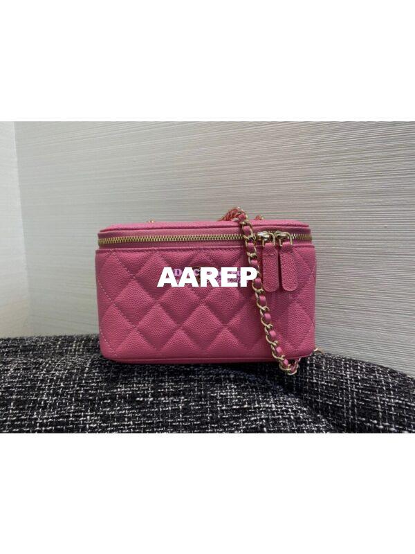 Replica Chanel Small Vanity With Classic Chain in Grained Calfskin AP1341 Pink