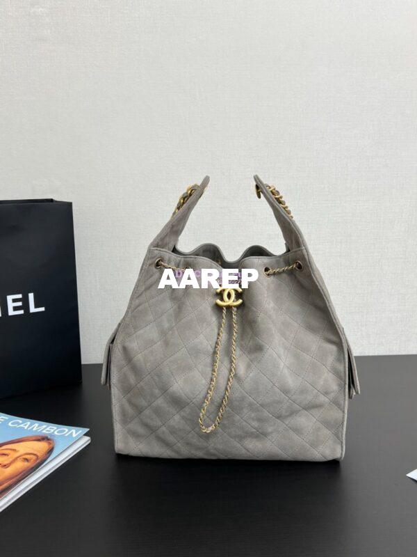 Replica Chanel 25C Large Bucket Bag in Suede Goatskin AS5311 Grey