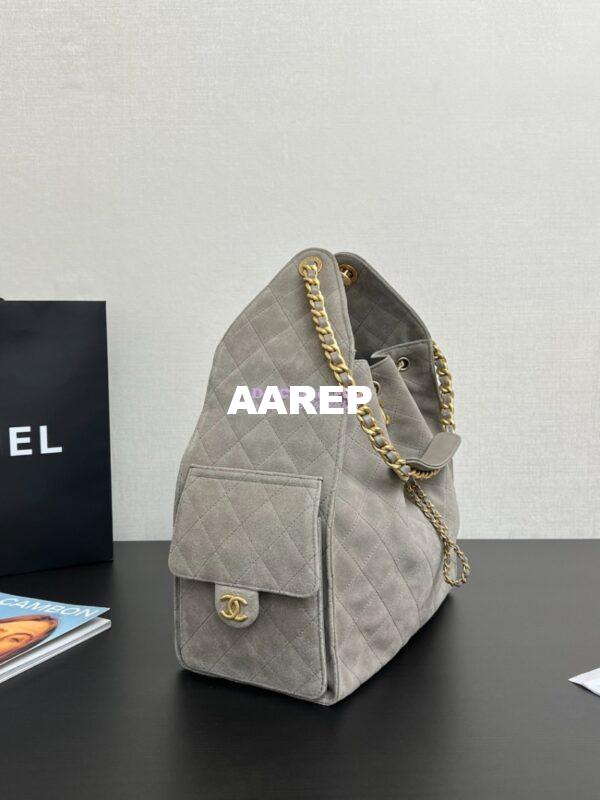 Replica Chanel 25C Large Bucket Bag in Suede Goatskin AS5311 Grey 2
