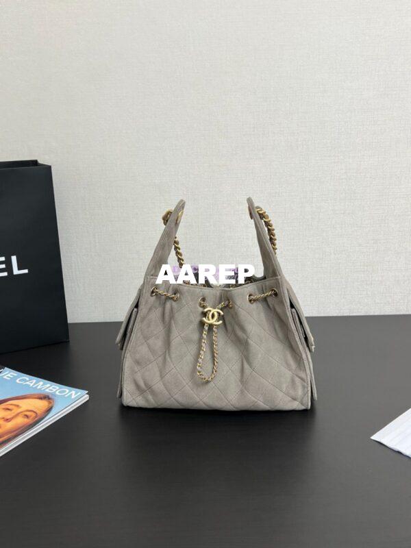 Replica Chanel 25C Small Bucket Bag in Suede Goatskin AS5293 Grey 3