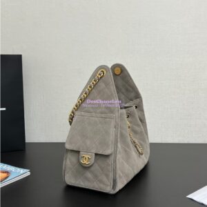Replica Chanel 25C Small Bucket Bag in Suede Goatskin AS5293 Grey 2