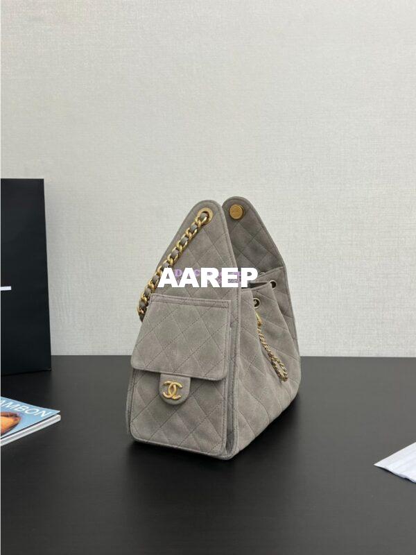 Replica Chanel 25C Small Bucket Bag in Suede Goatskin AS5293 Grey 4