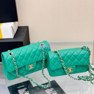Replica Chanel Small Classic Flap CF Bag Lambskin Shining Light Gold Hardware 20cm in New Light Green