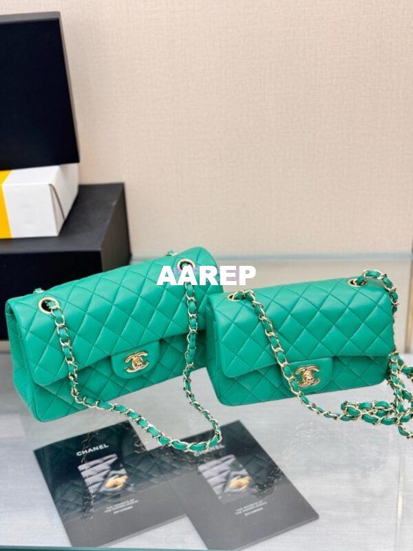Replica Chanel Small Classic Flap CF Bag Lambskin Shining Light Gold Hardware 20cm in New Light Green 3
