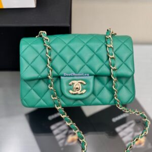 Replica Chanel Small Classic Flap CF Bag Lambskin Shining Light Gold Hardware 20cm in New Light Green 2